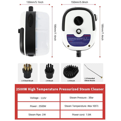 Heavy Duty 2500W Steam Cleaner With Hardcore Pressure And Acid Resistant Tank For Home Cleaning Disinfectant Ready components and dimensions