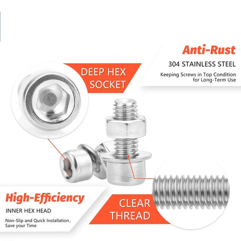 880 Piece Metric Bolt Set M2 To M5 Stainless Steel Hex Bolts Nuts And Washers Assortment Kit Perfect For DIY Projects And Repairs With Precise Threads And Durable Fasteners. 304 stainless steel deep hex socket bolt close-up