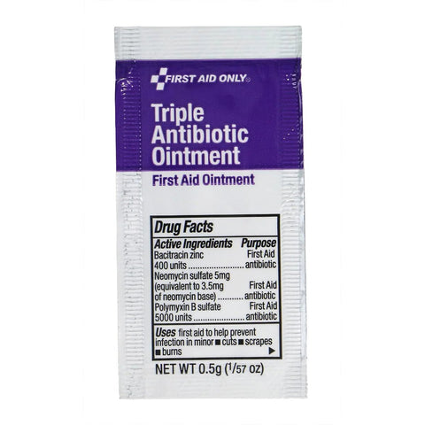 Front view of First Aid Only triple antibiotic ointment sachet, 0.5 g
