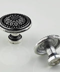 Vintage Sunflower Drawer Knob With Back Plate In Antique Silver Black Retro Cabinet Pull For Cupboard And Dresser Smaller 1.02 Inch Knob Solid Metal Hardware For DIY Furniture Makeover