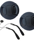 Two black 39mm lens cap covers with elastic keepers and spare rope, snug fit for lenses with 39mm filter thread, 2 pack