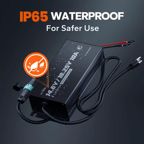 All In One 12V To 16V LiFePO4 Battery Charger 10A Mountable IP65 Waterproof Charger with cables and connectors
