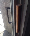 Sliding Glass Patio Door Handle Set With Oak Interior And White Diecast Exterior Finish, Mortise Lock, 3-15/16 Inch Spacing