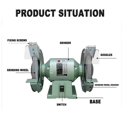 5 Inch Bench Grinder Cranking 3000 Rpm Pure Copper Motor Runs Smooth Low Vibration Spark Arrestor Eye Shield with dual grinding wheels