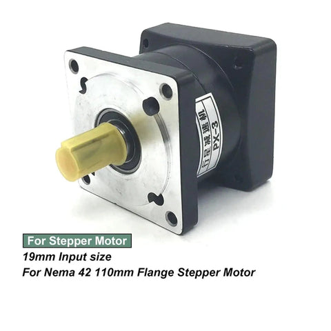 Heavy Duty Planetary Gear Reducer For Nema 42 Stepper Motors With 19 Mm Input 22 Mm Output Ratios From Three To Two One Six To One Pumping Out Seventy Nm Torque At 3k Rpm Built Tough For Cnc Routers And Bot Builds, showing 19mm input and flange design.