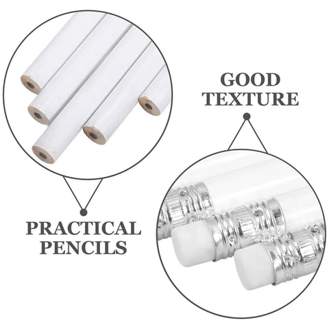 Beefy Heavy Duty Carpenter Pencils Set Of 10 White Woodworking Graphite Pencils With Erasers Round Barrel texture focus