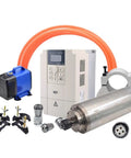 Premium 5.5KW Water Cooled CNC Spindle Motor Kit With VFD Inverter includes motor, control panel, pump, and accessories.
