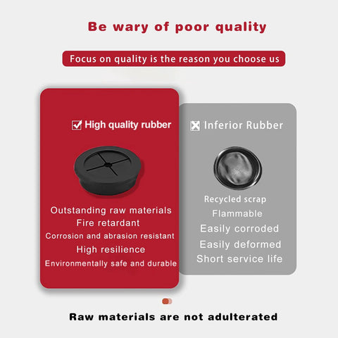 Comparison of high-quality rubber and inferior rubber for 7/8 Inch Cable Grommet Set 9 Pack Flexible Rubber Hole Covers 22mm