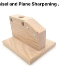 Wooden sharpening jig from 5 Inch Drill Press Sharpener For Woodworking Tools Chisels And Plane Blades Includes Back Flattening System
