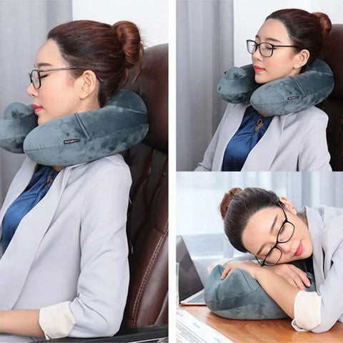 Inflatable Travel Neck Pillow with Washable Pillowcase U Shaped Cervical Support for office nap and travel comfort