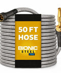 Heavy Duty 50 Ft Metal Garden Hose With Nozzle 304 Stainless Steel Construction Flexible And Lightweight Kink Free Brass Fittings 500 PSI