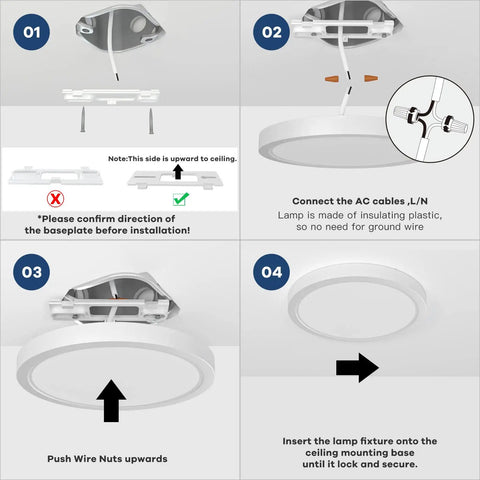Step-by-step installation of Two Pack 15W Flush Mount LED Ceiling Light 1500 Lumens Daylight 5000K Low Profile Ceiling Fixture for hallways.