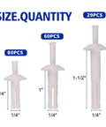 Nylon Nail Drive Anchor Set, 169 Pieces, Multi Size Quarter Inch By Three Quarter Inch, Quarter Inch By One Inch, Quarter Inch By One And A Half Inch, Nylon And POM Construction