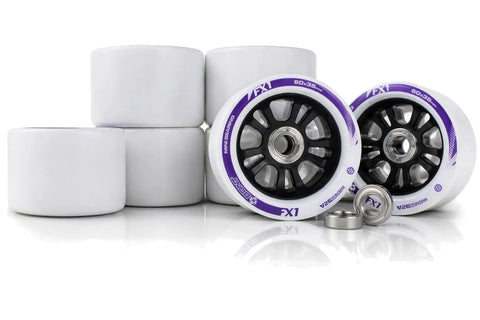 Fx1 Roller Skate Wheels With 688 Mini Bearings Pack Of 8 for derby and indoor speed quad skating, white urethane