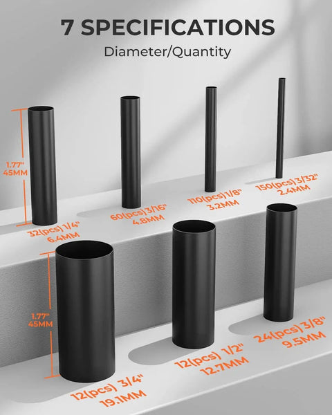 400 Pcs Heat Shrink Tubing Kit With 3 To 1 Shrink Ratio Adhesive Lined Marine Grade Black Tubing 7 size display