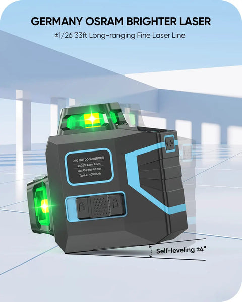 Green Laser Level Self Leveling With 3D Cross Line, 12 Line Laser, 360 Degree Horizontal And Vertical Planes close-up view