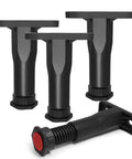 No Sweat Height Tweaks On Reliable Adjustable Bed Legs 4 Pack Swivel Base Furniture Feet in black, adjustable height 5.3 to 9.1 inches.