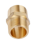 Go-To Solid Brass Pipe Fitting Hex Nipple Three Quarter Inch By Three Quarter Inch NPT Male Adapter close-up view