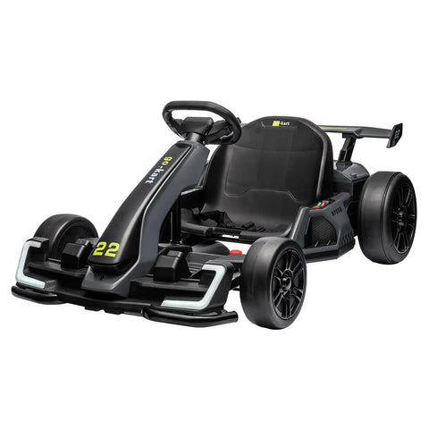 24V Electric Go Kart For Kids With 300W Motor, Drift And Sport Modes, Big Battery, EVA Tires, Adjustable Length in Grey