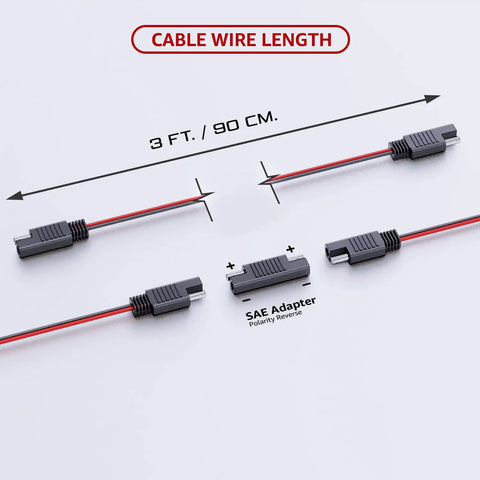 Dang Solid SAE To SAE Extension Cable 3 Foot 18 AWG Tinned Copper Wire Harness with connectors and SAE adapter shown.