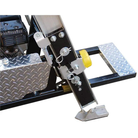 Real Deal Gas Powered Ladder Hoist With 250 Pound Capacity And 28 Foot Reach built with smooth pedal brake and solid aluminum sections.