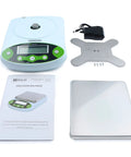 High Precision Analytical Balance 5kg Capacity With 0.01g Resolution showing components and manual