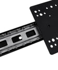 Close-up of black metal rail from 4 Pack Pocket Door Slide System Kit Black For Hidden Cabinets And Pantry Doors With 14 Inch Rails