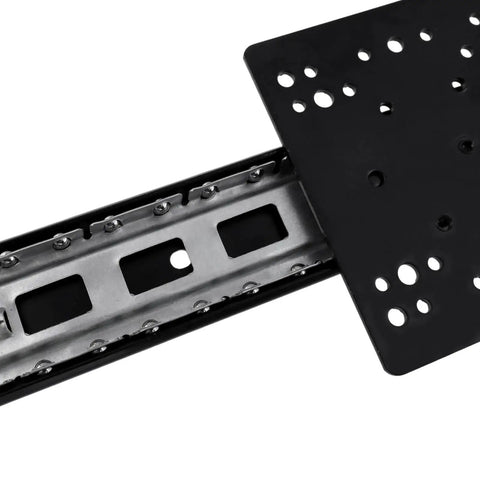 Close-up of black metal rail from 4 Pack Pocket Door Slide System Kit Black For Hidden Cabinets And Pantry Doors With 14 Inch Rails