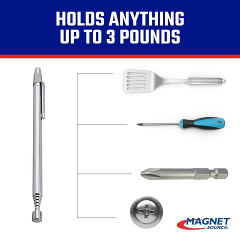 Telescoping Magnetic Pick Up Tool With Strong Retrieval Magnet And Scribe Tip 25 Inch Reach 3 Pound Hold shown with tools