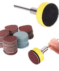 All In One Pro Grade 100 Piece 1 Inch Sanding Discs Kit With One Eighth Inch Shank for Dremel Rotary Tool displayed with discs and shank
