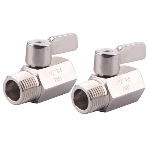 Half Inch Stainless Mini Ball Valve Female To Male NPT Threads, SUS316 Body And Ball, Inline Valve With Double Seal, Pack Of 2