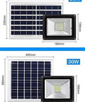 Built Tough Solar Led Flood Light With Wireless Dimmable Remote And Ip66 Waterproof Housing 10W, 20W, 30W, 50W sizes displayed.