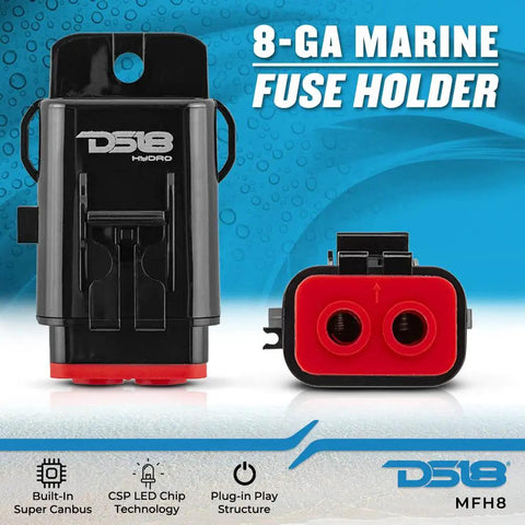 Badass 8 AWG Marine Fuse Holder With Waterproof Red Silicone Sheath And Solid Brass Terminals Includes Quick Install ATC Fuses for marine applications.