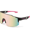 Top Tier Wrap Around Sports Sunglasses For Men And Women Drip In Style With Uv400 Eye Protection And Wide One Piece Lens side view with pink accents.