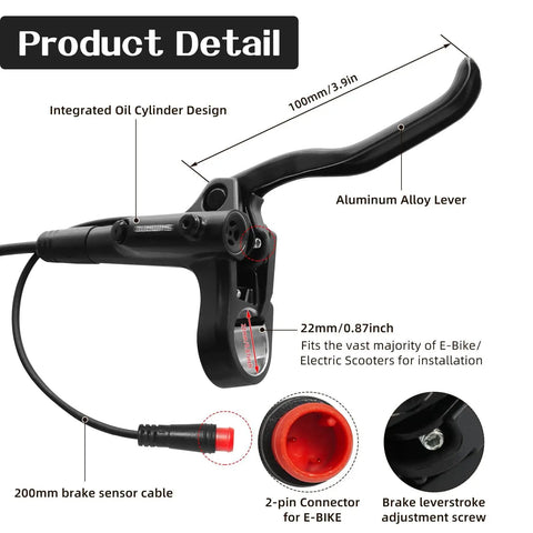 Ride-Ready Hydraulic Disc Brake Set for Ebike With 2-Piston Calipers Pre-Bled With Mineral Oil 160 180 203mm Rotors 2-Pin Power-Off System Front 800mm Rear 1450mm Hose Length Left Front Lever Right Rear Lever