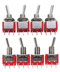 Eight Pack DPDT Toggle Switches 6 Pin 2 Position On On Miniature Toggle Switches For Car Dash And Diy Electronics Projects 5A 125V 2A 250V Durable MTS202, red metal switches