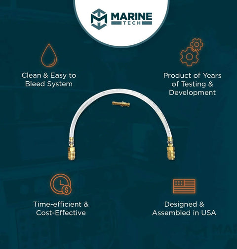 Bleed Tube For Seastar Hydraulic Steering System with clear view hose, brass fittings, easy bleed kit for Seastar cylinders.