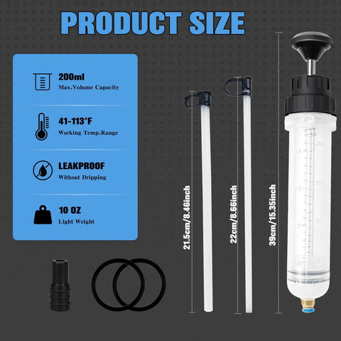 Ultimate 200Cc Fluid Extractor Pump For Oil Gas Power Steering Brake And Transmission with 200ml capacity and leakproof design.