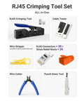RJ45 Crimp Tool Kit For Pass-Through Ethernet Connectors Cat7 Cat6a Cat6 Cat5e Cat5 Do-It-All Crimper With Screw Adjustment