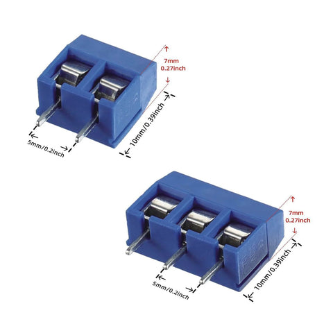 Blue 5mm Pitch PCB Mount Screw Terminal Blocks 2 Pin And 3 Pin For DIY Arduino Projects, 14-22 AWG Wire, 300V 10A Rating