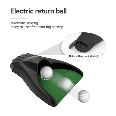 Portable Golf Automatic Putting Cup With Ball Returner For Indoor And Outdoor Practice showing battery compartment