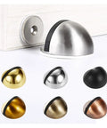 Heavy Duty Magnetic Dual Door Stopper With Nail Free Wall And Floor Mount Catch Bumper In Green Bronze, various finishes displayed.
