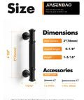 5 Pack Matte Black Cabinet Pulls With 3-Inch Center Hole, Durable Zinc Alloy Handles showing dimensions and screws included.