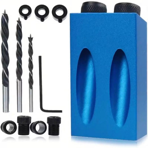 Joint Angle Tool And Pocket Hole Jig Set For Pro Level Carpentry, 14 Pieces with 15 Degree Inclined Hole Fixture in blue