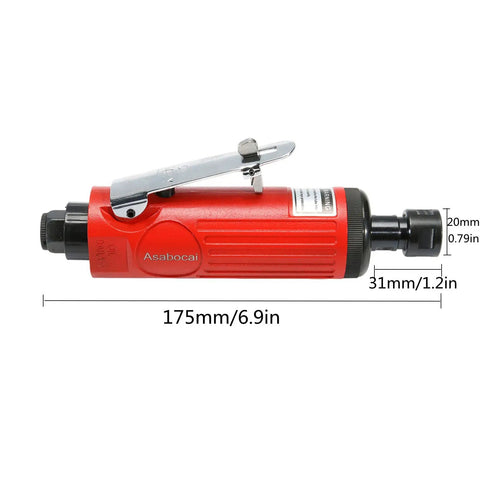 Shop Grade 1/4 Inch Pneumatic Straight Die Grinder With 22000 RPM Rapid Spin showing red lightweight design for tough job site tasks.