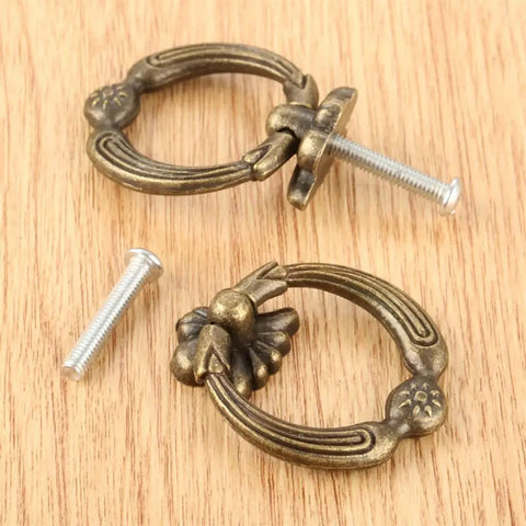 2 Pack Zinc Alloy Antique Bronze Drawer Handles for Furniture Cabinets and Doors Easy To Install with Screws on wood surface