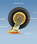 Rolls Like Butter 10 Inch Pneumatic Caster Wheels With Soft Rubber Tires Over Steel Cores And Precise Ball Bearings showcasing reinforced steel bracket and inflatable rubber tire.
