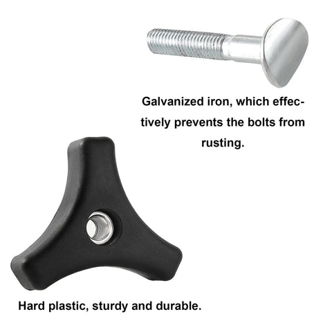 Two Pack Triangular Lawn Mower Handle Knob Nut Bolt Replacement Kit For Honda And Other Lawn Mowers, showing knob and bolt