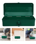 Big Boy Green Metal Toolbox with Rugged Carry Handle and Secure Latch Perfect for Garage Organization displayed open for tools.