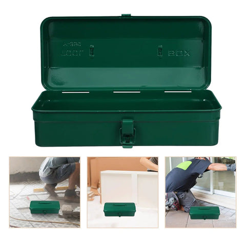 Big Boy Green Metal Toolbox with Rugged Carry Handle and Secure Latch Perfect for Garage Organization displayed open for tools.